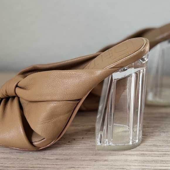 Deltan Kira Puffy Leather Square Toe Sandals Tan Knotted Heels . Size 5.5 - Picture 6 of 8